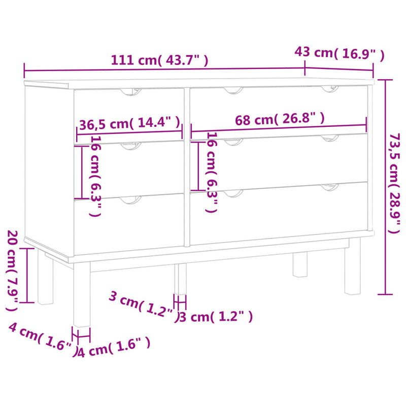 vidaXL OTTA barna-fehér tömör fenyőfa éjjeliszekrény 111x43x73,5 cm