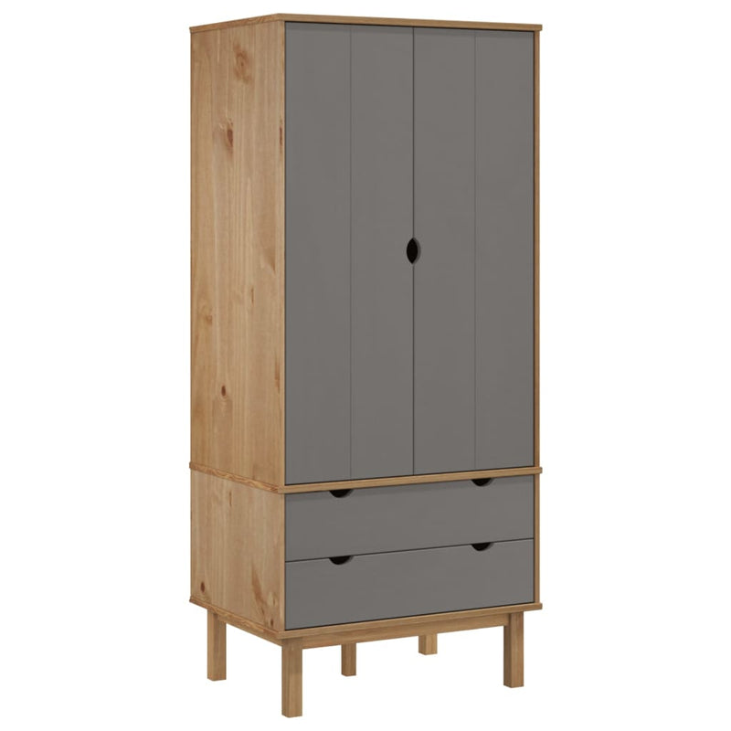 vidaXL OTTA barna és szürke tömör fenyőfa gardrób 76,5 x 53 x 172 cm