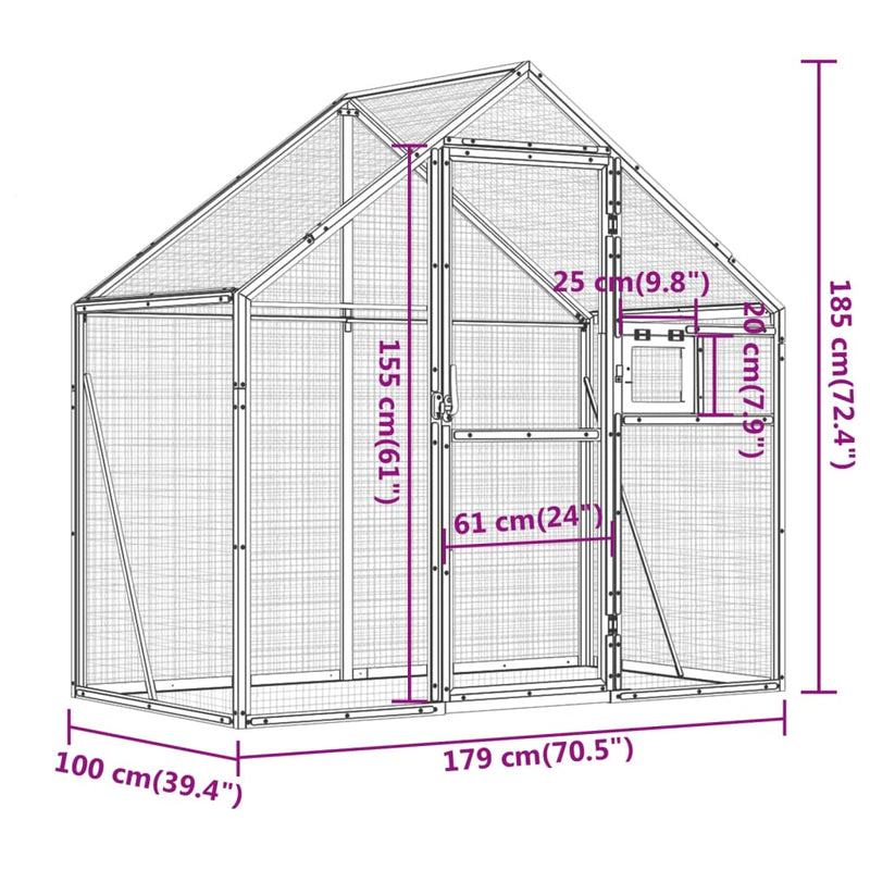 vidaXL antracitszürke alumínium madárház 179x100x185 cm