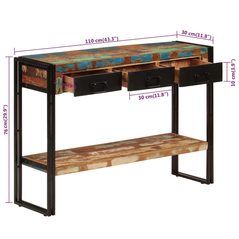 vidaXL tömör újrahasznosított fa tálalóasztal 110x30x76 cm