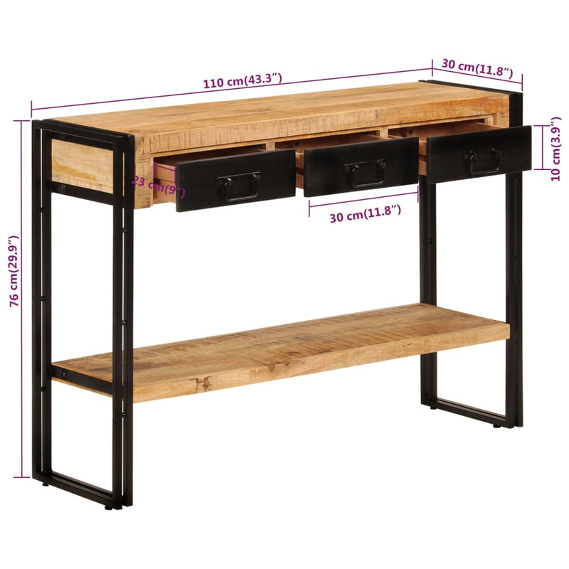 vidaXL tömör mangófa tálalóasztal 110 x 30 x 76 cm