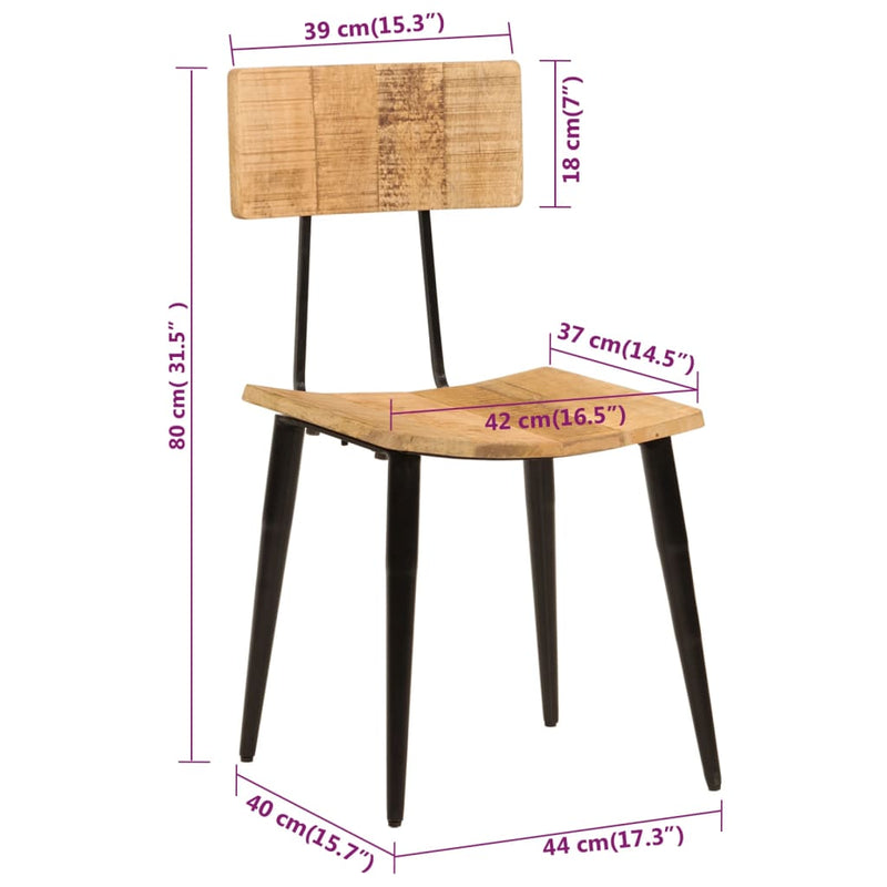 vidaXL 2 db tömör mangófa étkezőszék 44 x 40 x 80 cm