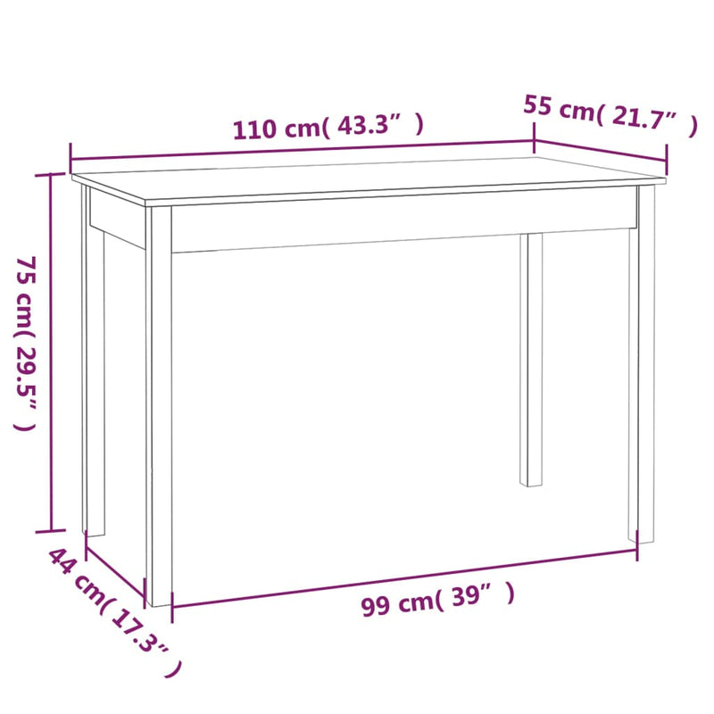 vidaXL fehér tömör fenyőfa ebédlőasztal 110 x 55 x 75 cm
