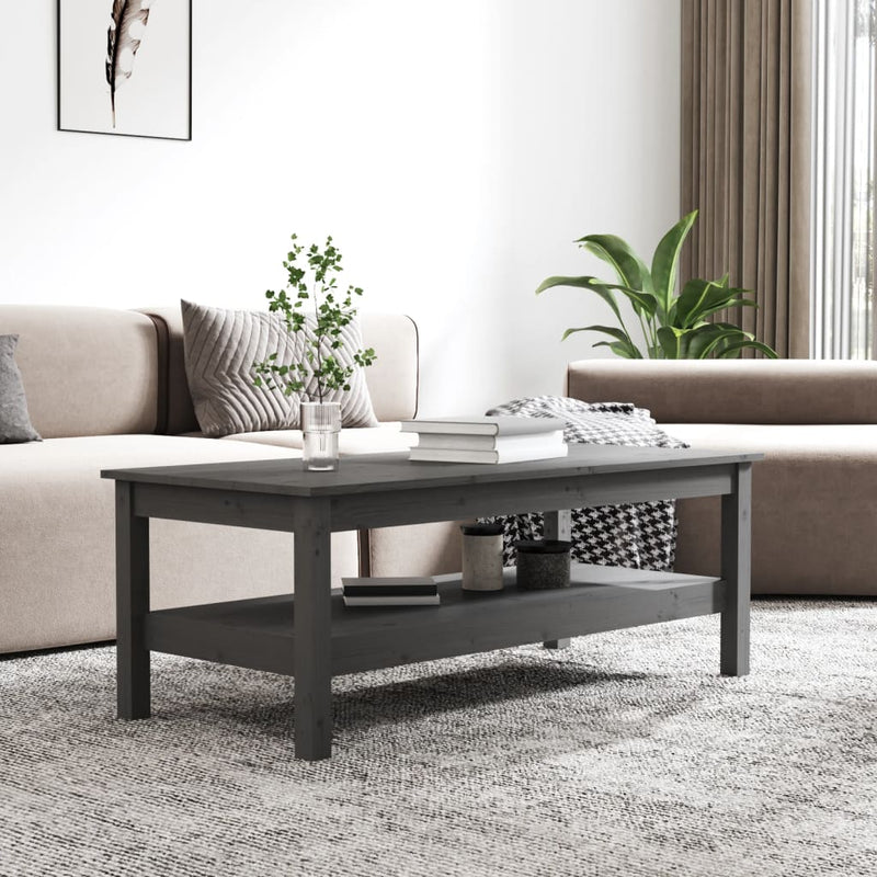 vidaXL szürke tömör fenyőfa dohányzóasztal 110 x 50 x 40 cm