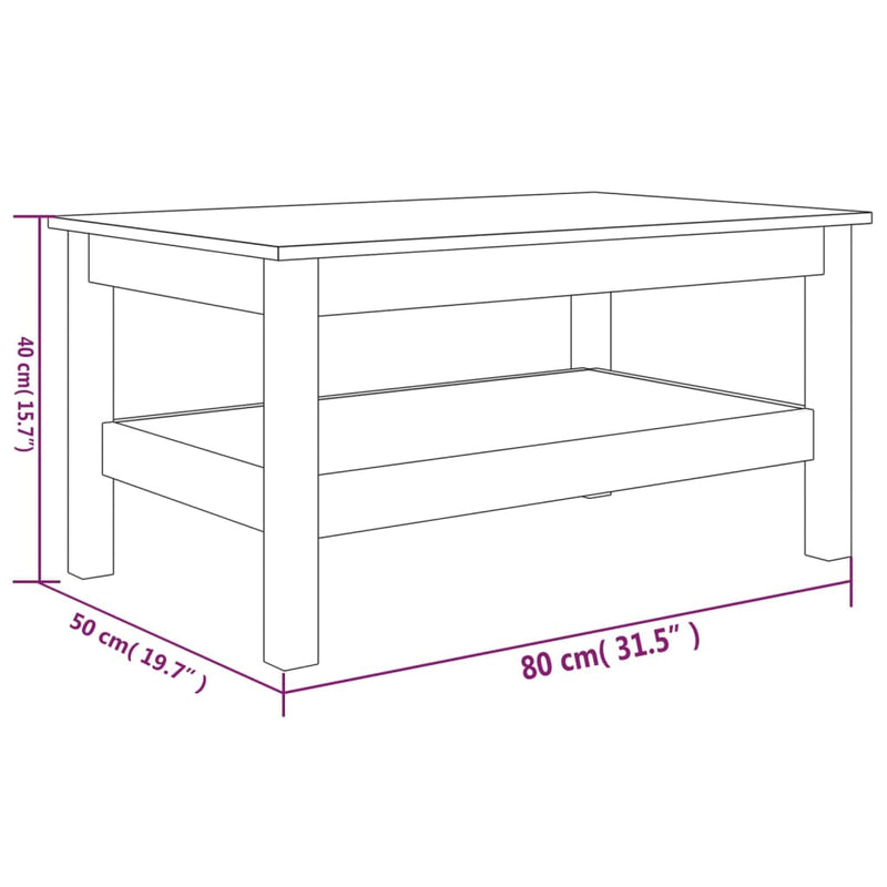 vidaXL fehér tömör fenyőfa dohányzóasztal 80 x 50 x 40 cm