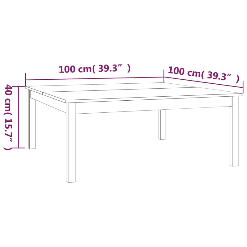 vidaXL tömör fenyőfa dohányzóasztal 100 x 100 x 40 cm