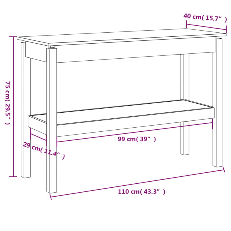 vidaXL fehér tömör fenyőfa tálalóasztal 110 x 40 x 75 cm