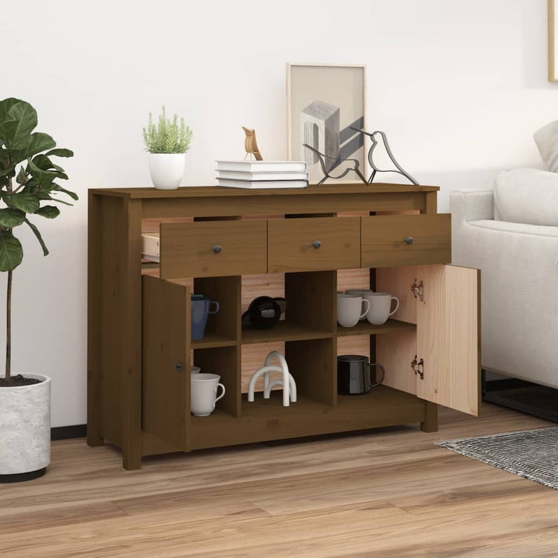 vidaXL mézbarna tömör fenyőfa tálalószekrény 100x35x74,5 cm