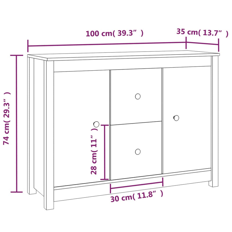 vidaXL tömör fenyőfa tálalószekrény 100 x 35 x 74 cm