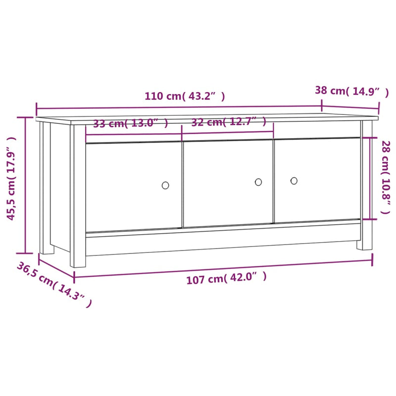 vidaXL tömör fenyőfa cipősszekrény 110 x 38 x 45,5 cm