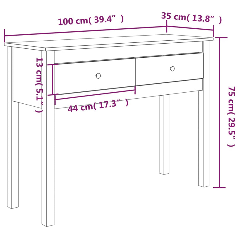 vidaXL fehér tömör fenyőfa tálalóasztal 100 x 35 x 75 cm