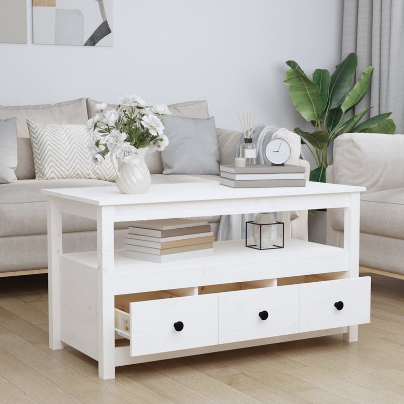 vidaXL fehér tömör fenyőfa dohányzóasztal 102 x 49 x 55 cm