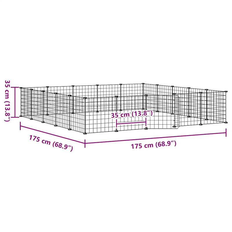 vidaXL 20 paneles fekete acél kisállatketrec ajtóval 35 x 35 cm