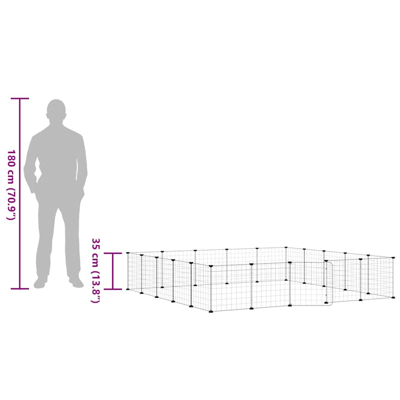 vidaXL 20 paneles fekete acél kisállatketrec ajtóval 35 x 35 cm
