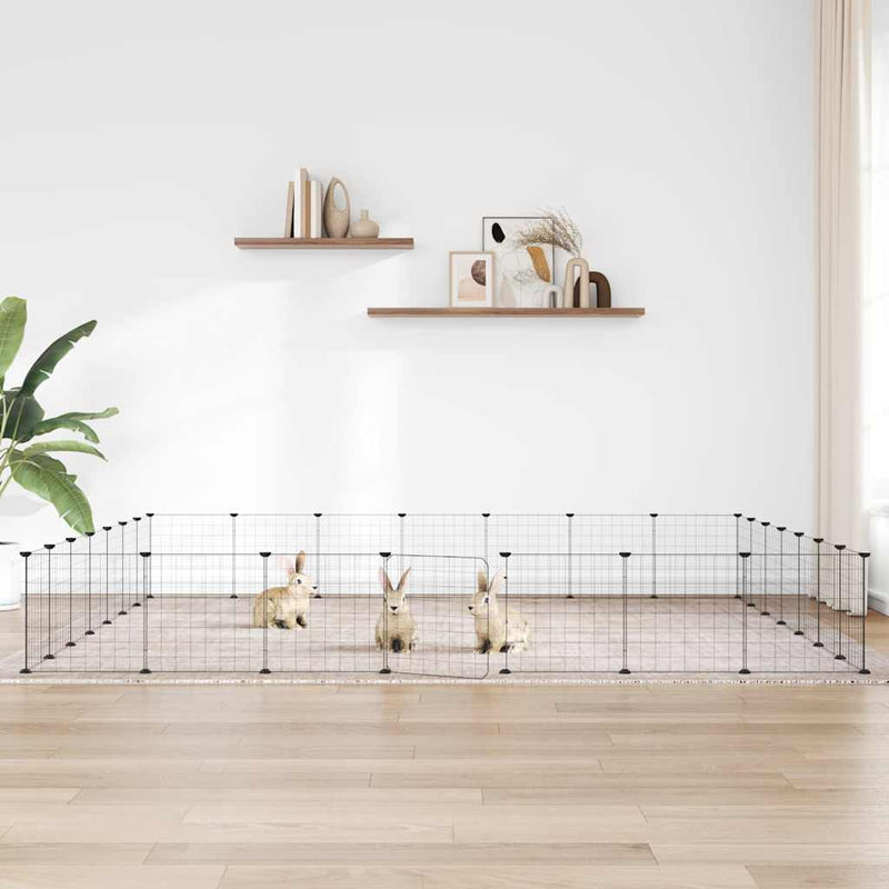 vidaXL 28 paneles fekete acél kisállatketrec ajtóval 35 x 35 cm