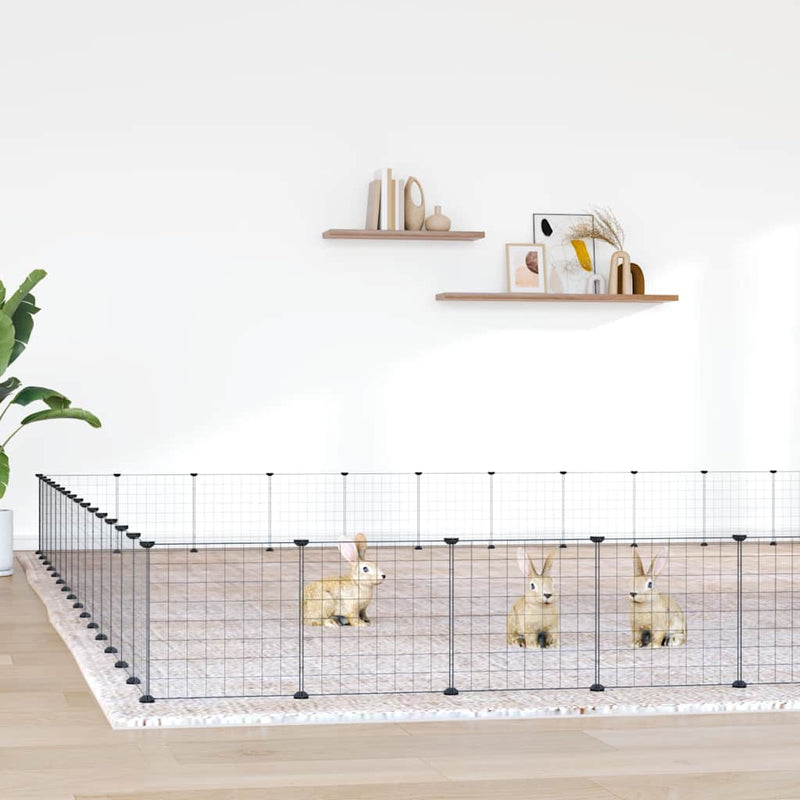 vidaXL 60 paneles fekete acél kisállatketrec ajtóval 35 x 35 cm