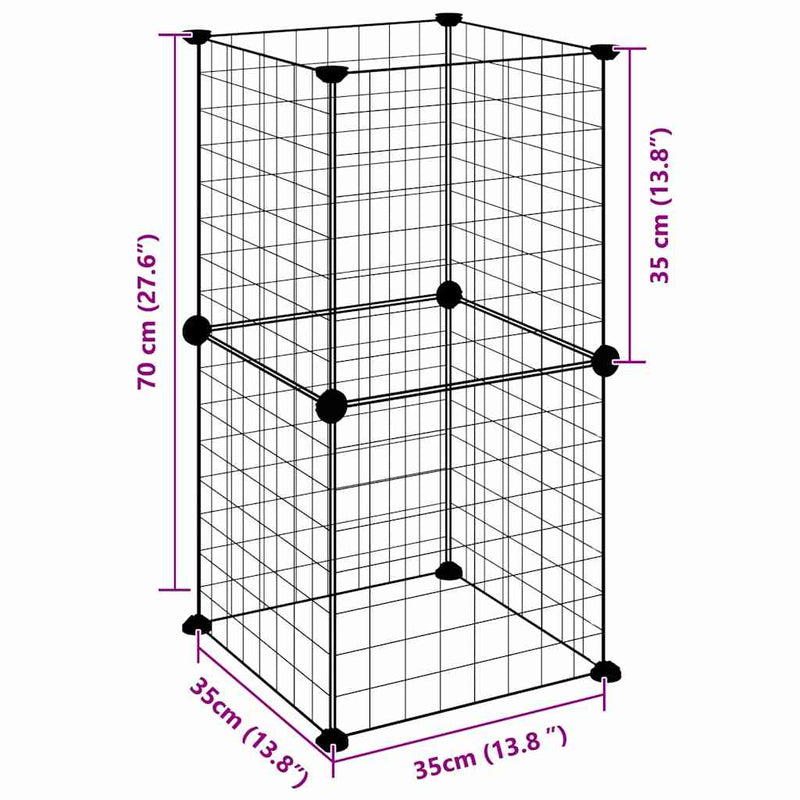 vidaXL 8-paneles fekete acél kisállatketrec 35 x 35 cm