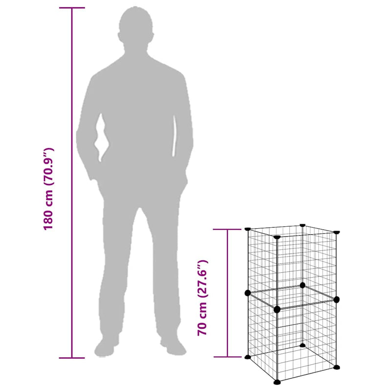 vidaXL 8-paneles fekete acél kisállatketrec 35 x 35 cm