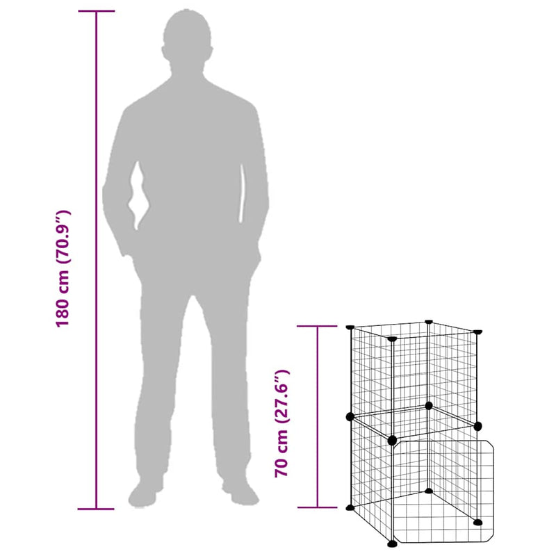 vidaXL 8 paneles fekete acél kisállatketrec ajtóval 35 x 35 cm