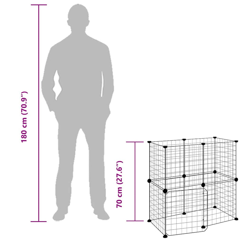 vidaXL 12 paneles fekete acél kisállatketrec ajtóval 35 x 35 cm