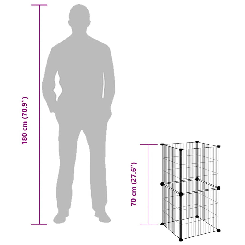 vidaXL 8-paneles fekete acél kisállatketrec 35 x 35 cm