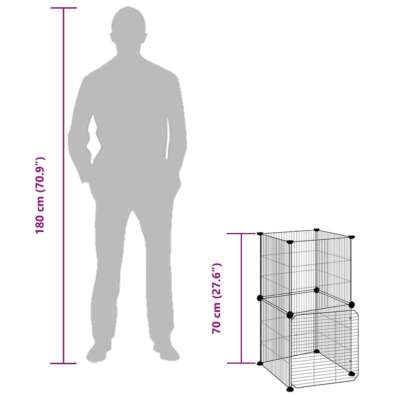 vidaXL 8 paneles fekete acél kisállatketrec ajtóval 35 x 35 cm