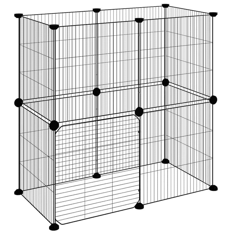 vidaXL 12 paneles fekete acél kisállatketrec ajtóval 35 x 35 cm