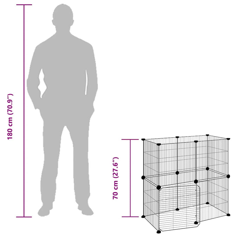 vidaXL 12 paneles fekete acél kisállatketrec ajtóval 35 x 35 cm