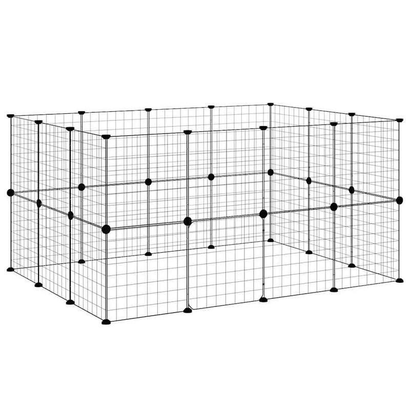 vidaXL 28 paneles fekete acél kisállatketrec ajtóval 35 x 35 cm