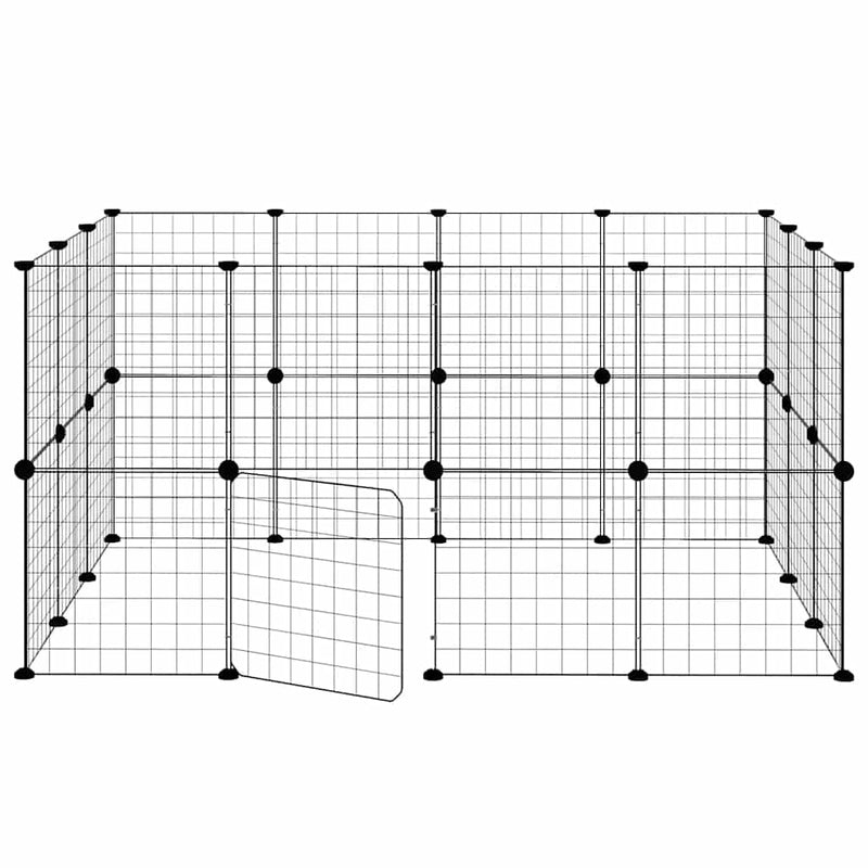 vidaXL 28 paneles fekete acél kisállatketrec ajtóval 35 x 35 cm