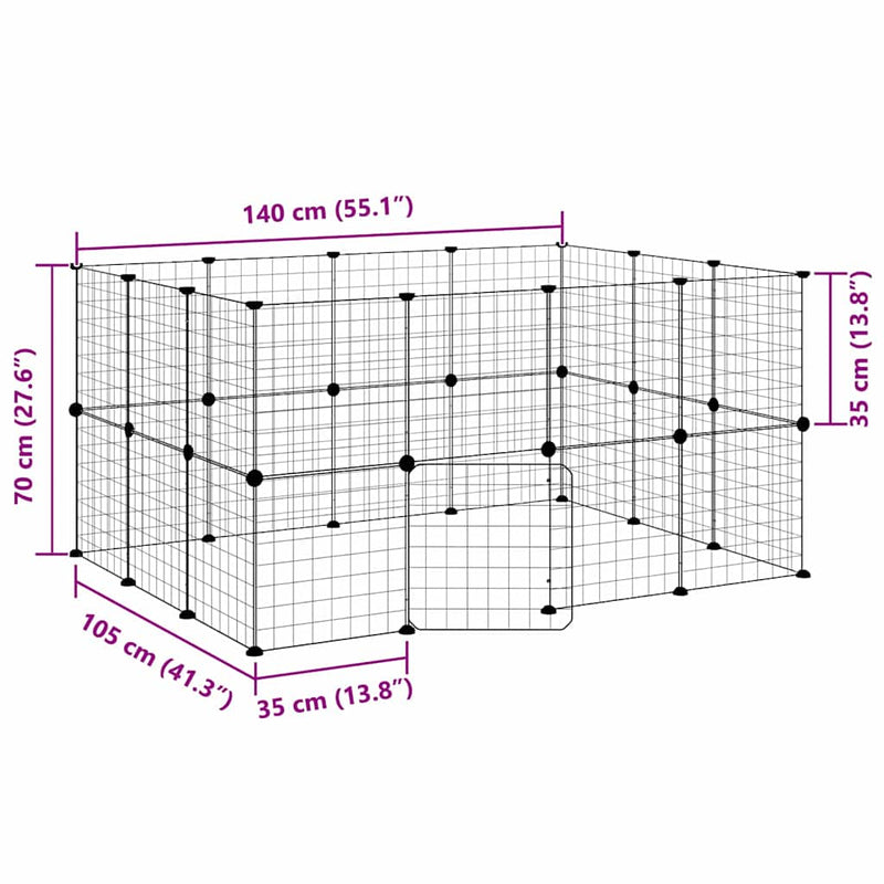 vidaXL 28 paneles fekete acél kisállatketrec ajtóval 35 x 35 cm
