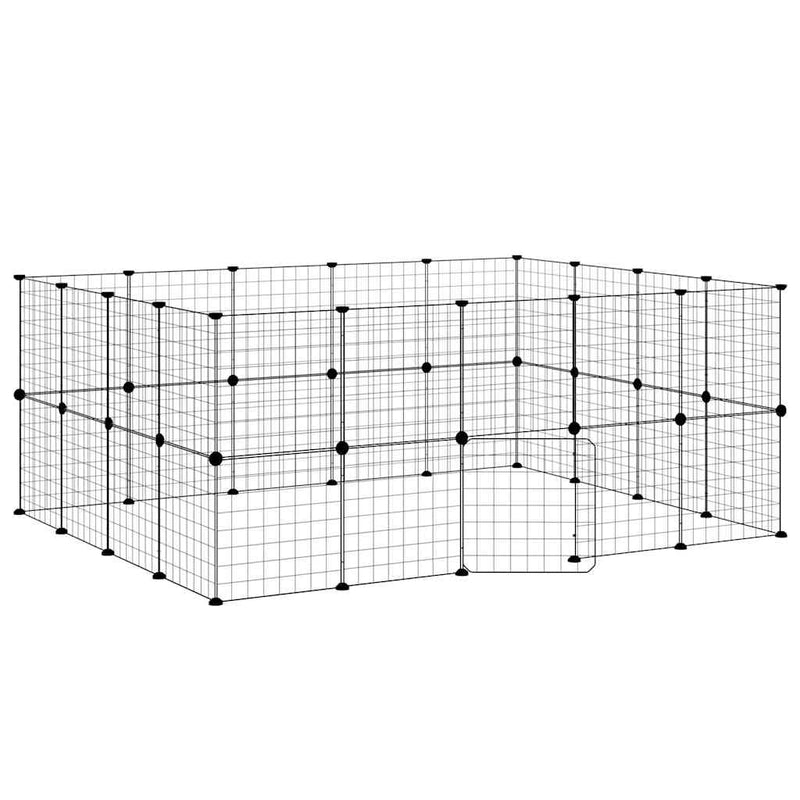 vidaXL 36 paneles fekete acél kisállatketrec ajtóval 35 x 35 cm