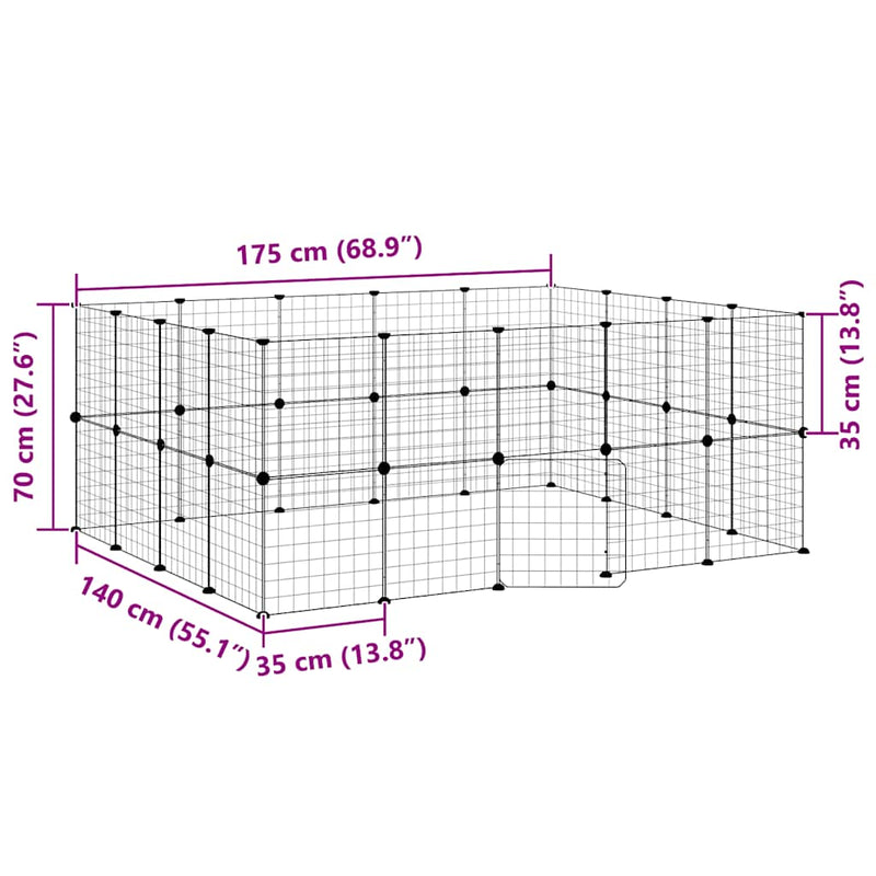 vidaXL 36 paneles fekete acél kisállatketrec ajtóval 35 x 35 cm