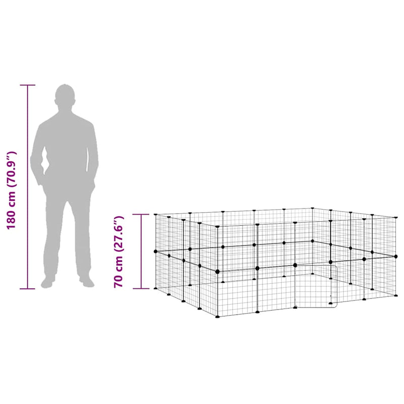 vidaXL 36 paneles fekete acél kisállatketrec ajtóval 35 x 35 cm