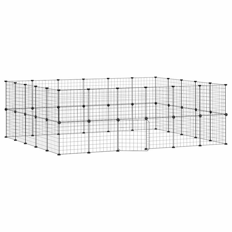 vidaXL 44 paneles fekete acél kisállatketrec ajtóval 35 x 35 cm