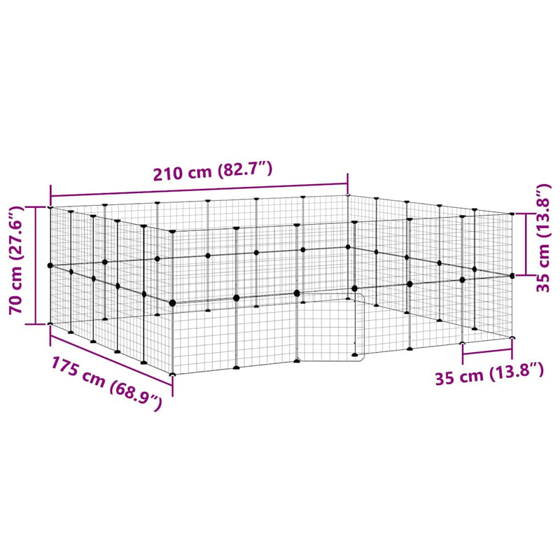 vidaXL 44 paneles fekete acél kisállatketrec ajtóval 35 x 35 cm
