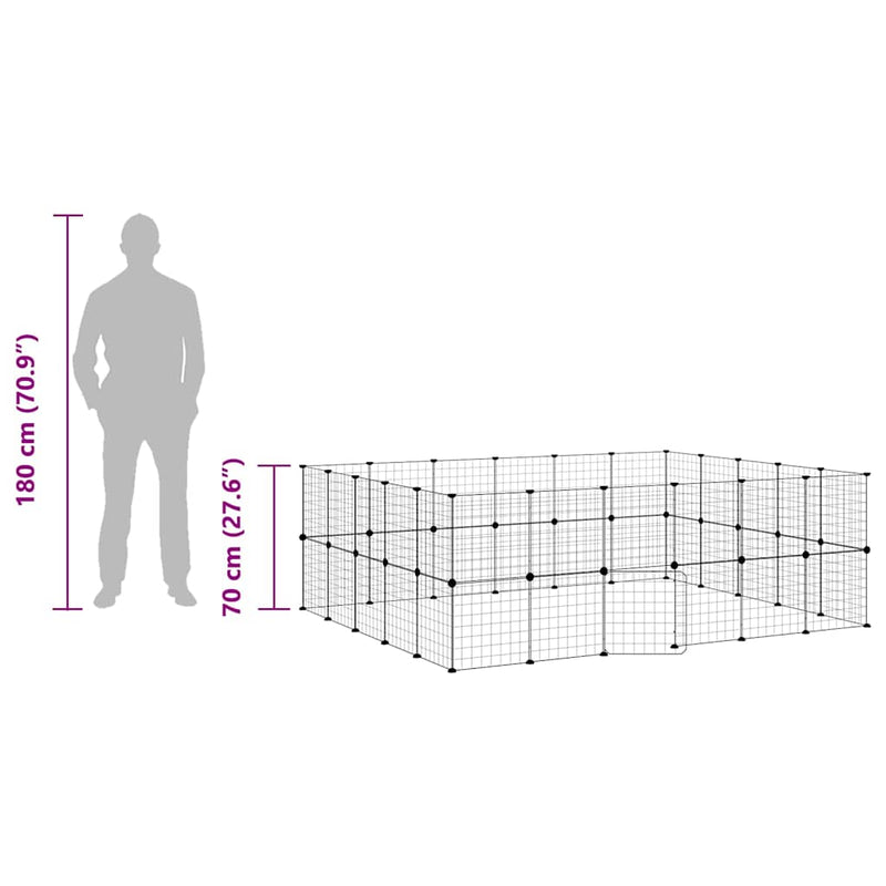 vidaXL 44 paneles fekete acél kisállatketrec ajtóval 35 x 35 cm