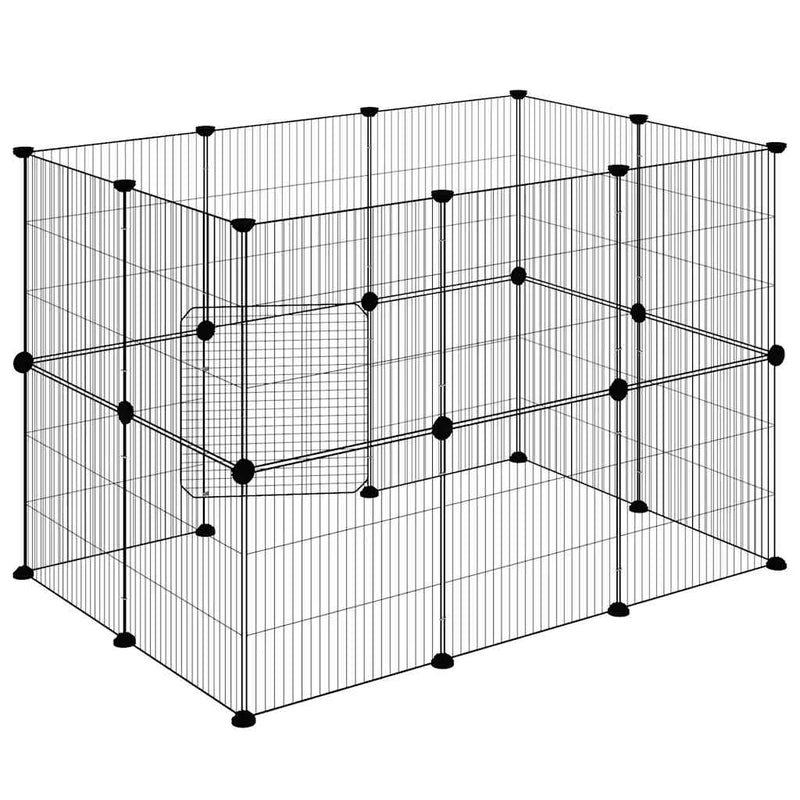 vidaXL 20 paneles fekete acél kisállatketrec ajtóval 35 x 35 cm