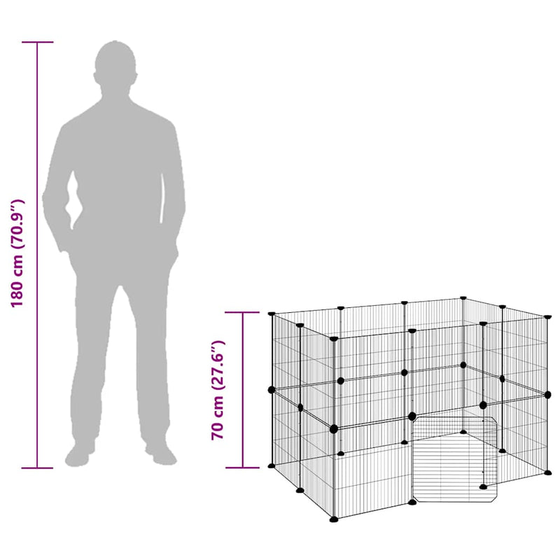 vidaXL 20 paneles fekete acél kisállatketrec ajtóval 35 x 35 cm