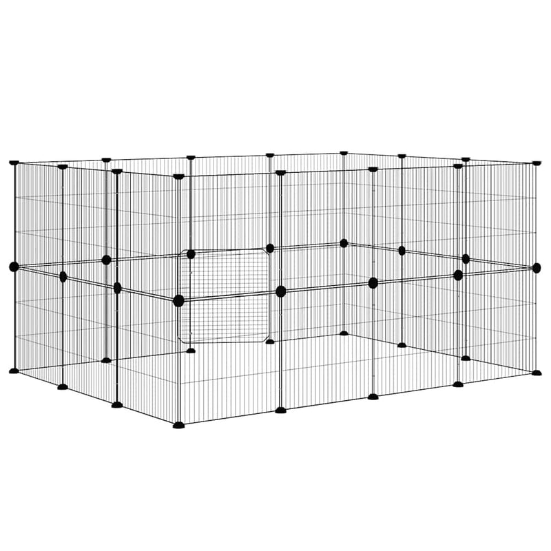 vidaXL 28 paneles fekete acél kisállatketrec ajtóval 35 x 35 cm