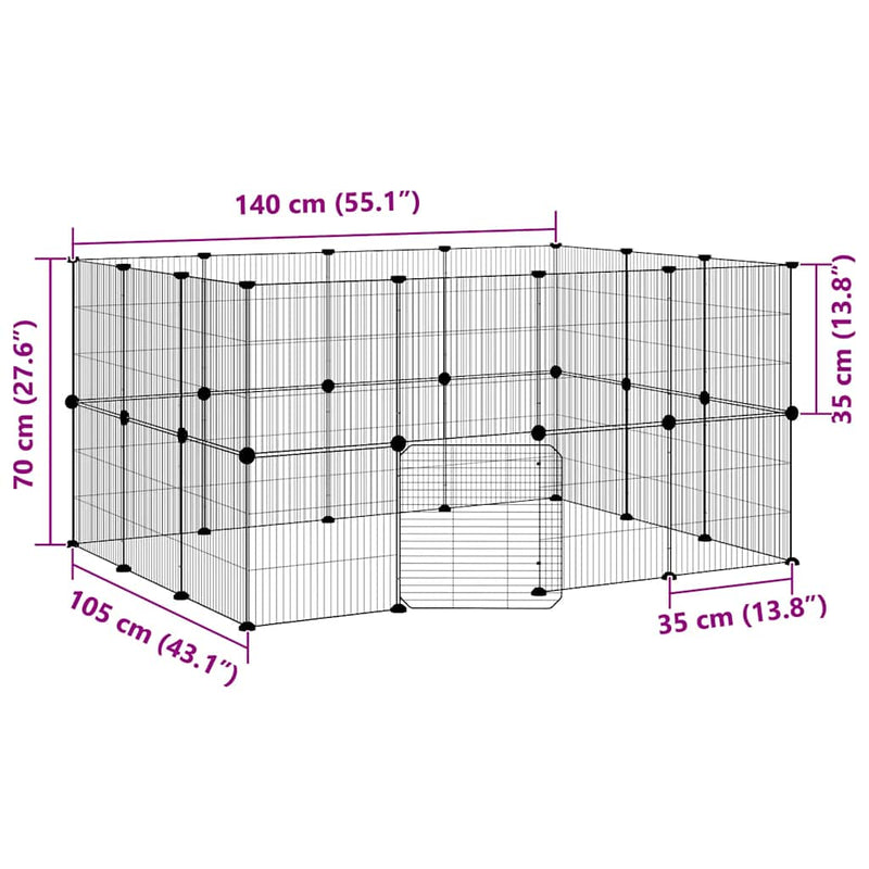 vidaXL 28 paneles fekete acél kisállatketrec ajtóval 35 x 35 cm