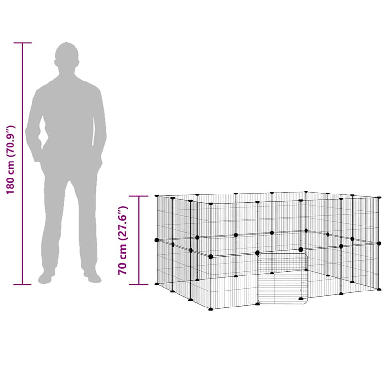 vidaXL 28 paneles fekete acél kisállatketrec ajtóval 35 x 35 cm