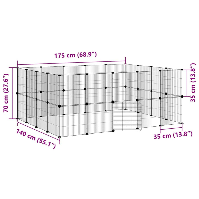 vidaXL 36 paneles fekete acél kisállatketrec ajtóval 35 x 35 cm