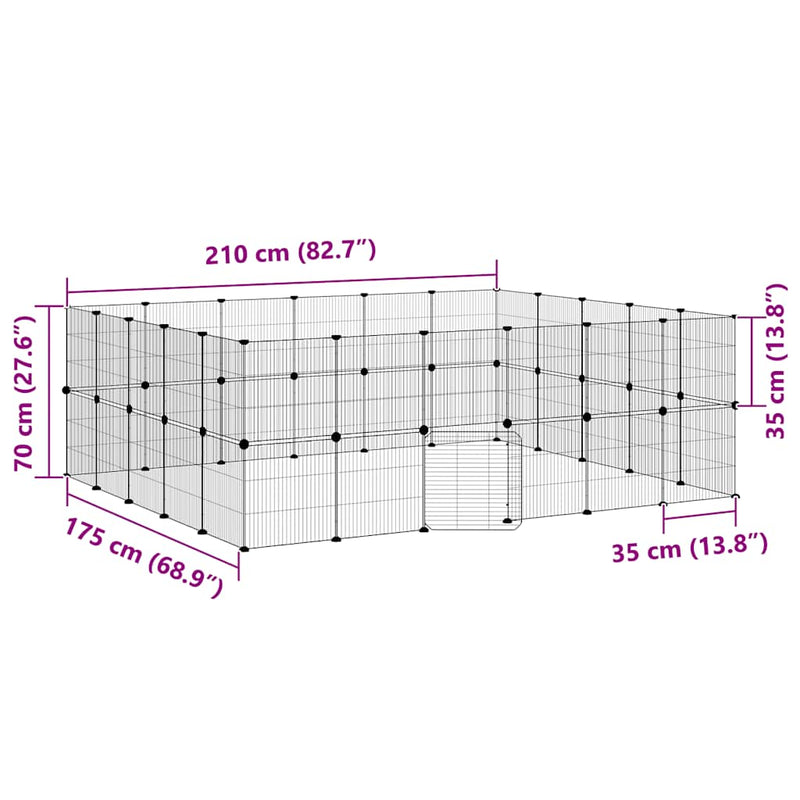vidaXL 44 paneles fekete acél kisállatketrec ajtóval 35 x 35 cm