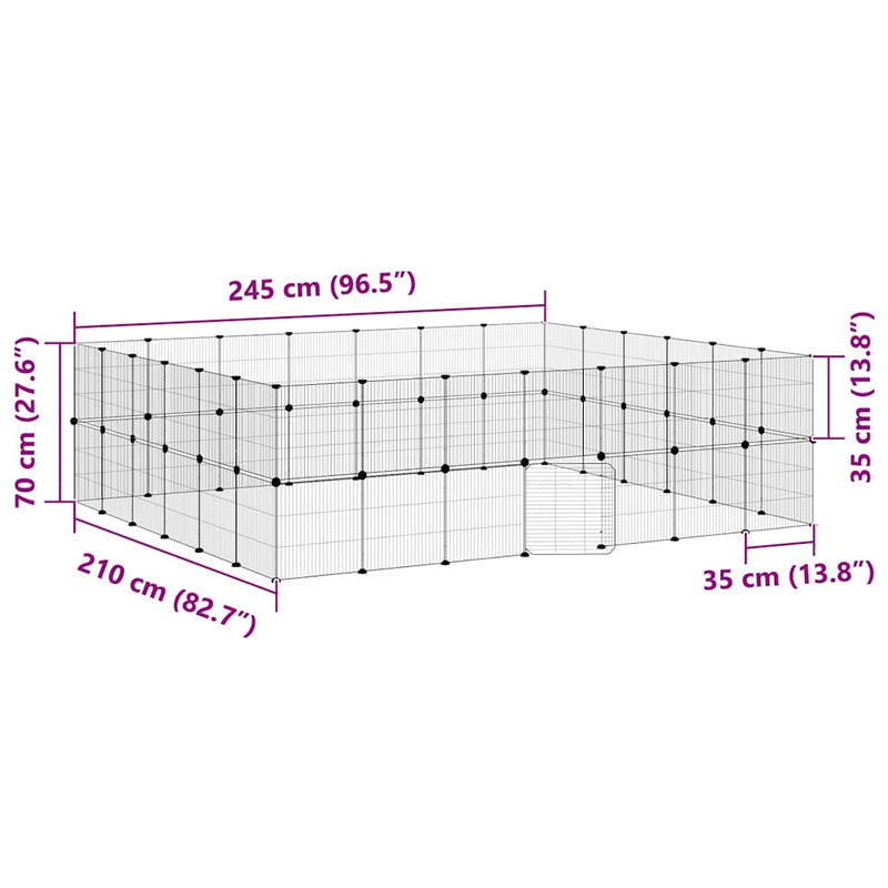vidaXL 52 paneles fekete acél kisállatketrec ajtóval 35 x 35 cm