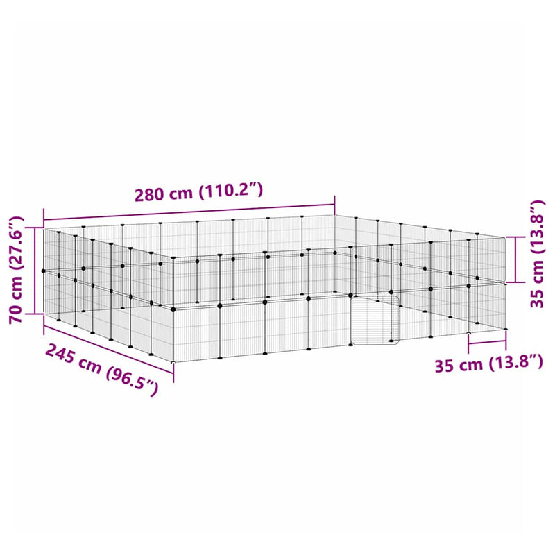 vidaXL 60 paneles fekete acél kisállatketrec ajtóval 35 x 35 cm
