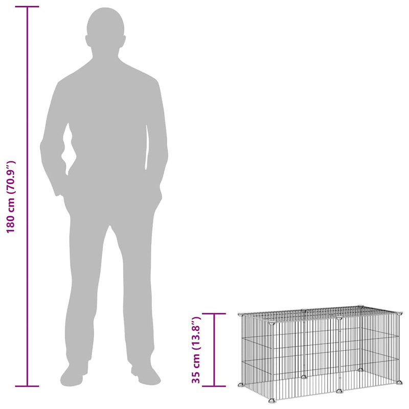 vidaXL 8-paneles fekete acél kisállatketrec 35 x 35 cm