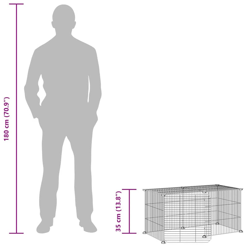 vidaXL 8 paneles fekete acél kisállatketrec ajtóval 35 x 35 cm