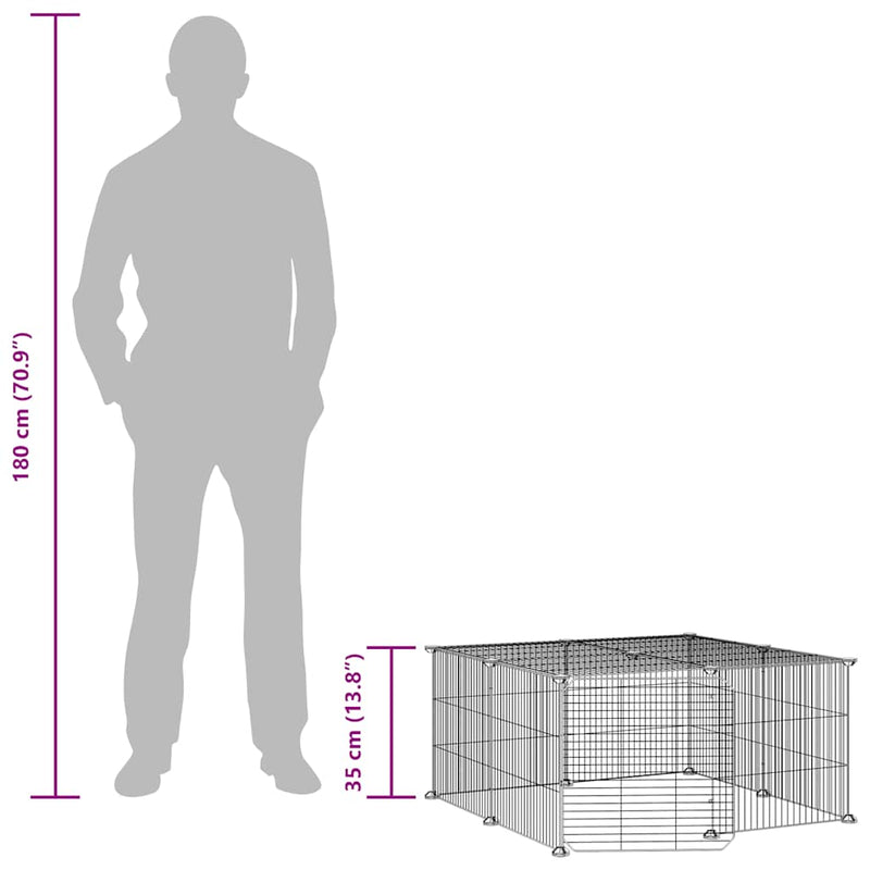 vidaXL 12 paneles fekete acél kisállatketrec ajtóval 35 x 35 cm