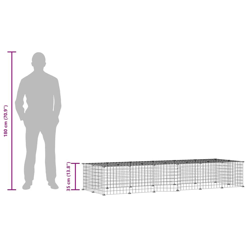 vidaXL 28 paneles fekete acél kisállatketrec ajtóval 35 x 35 cm